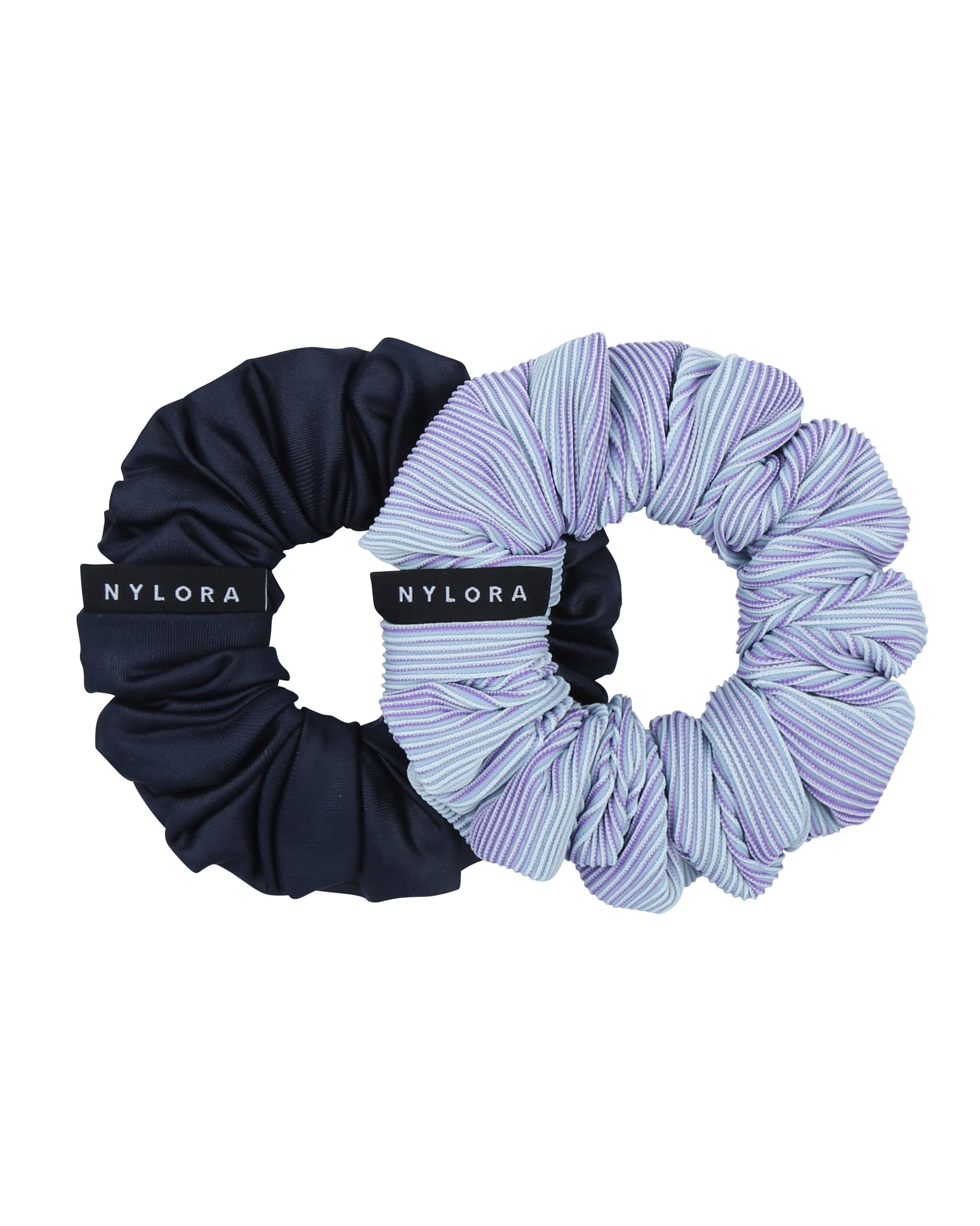 NYLORA HAIR SCRUNCHIES 2-PACK NAVY &amp; IRIDESCENT PALE BLUE