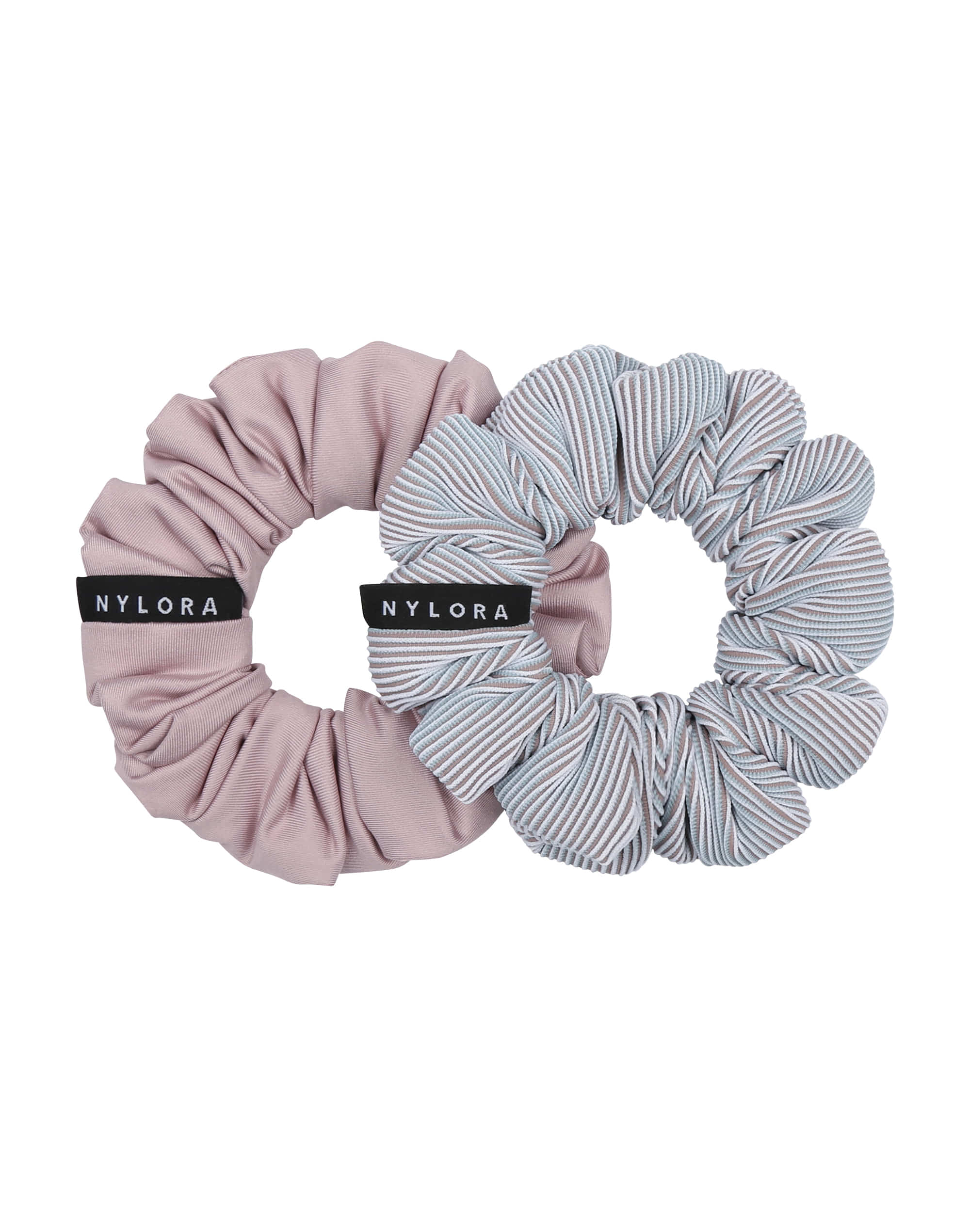 NYLORA HAIR SCRUNCHIES 2-PACK PINK &amp; IRIDESCENT SKY BLUE